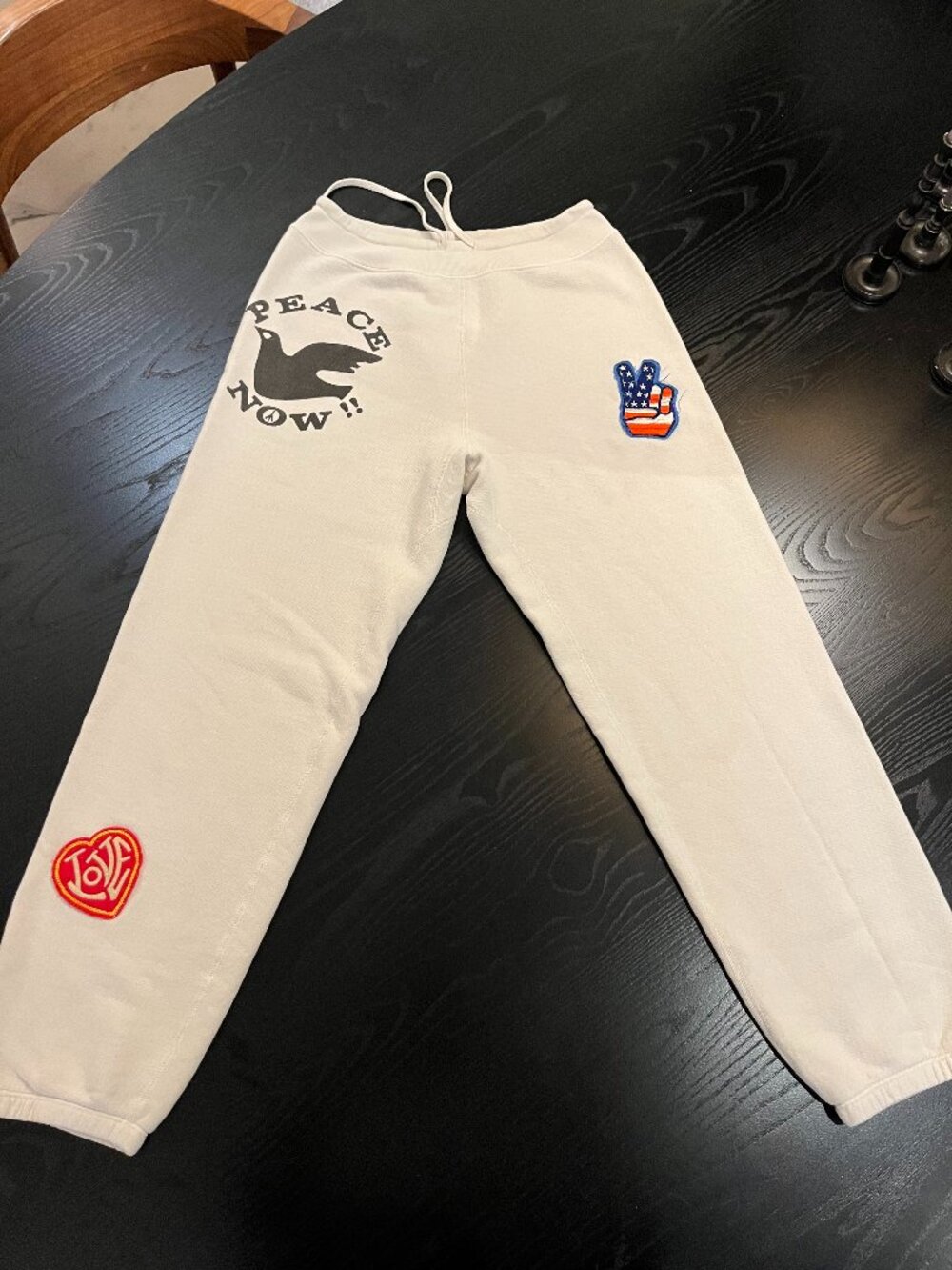 Made Worn Sweatpants size Small white "Peace Now"